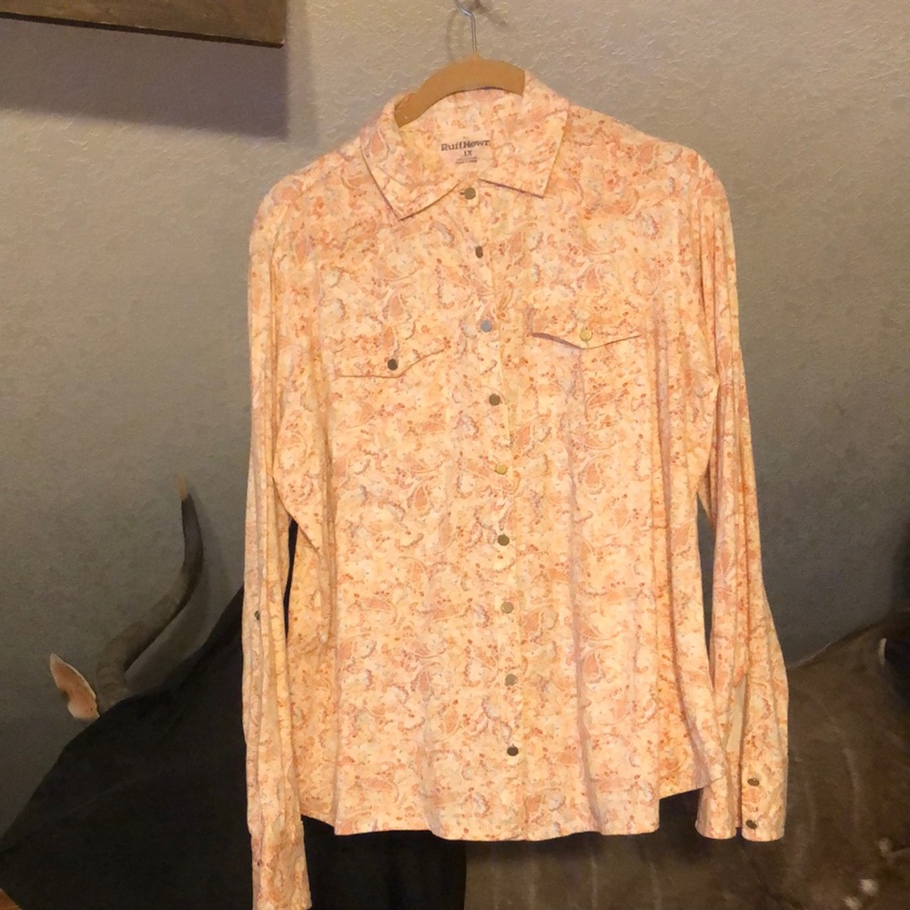 Ruff Hewn Peach Paisley Button-Up Blouse